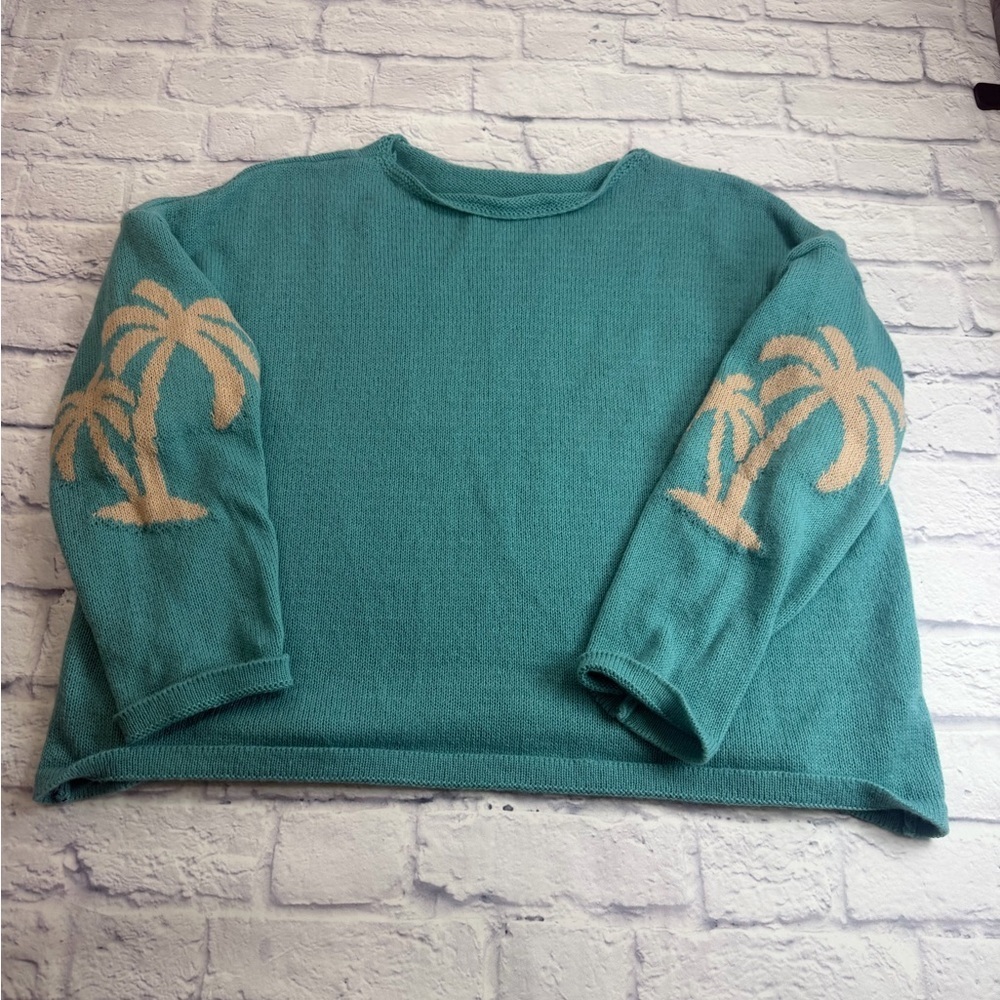 Teal Palm Tree Sweater. Perfect for Spring Beach Vacations!